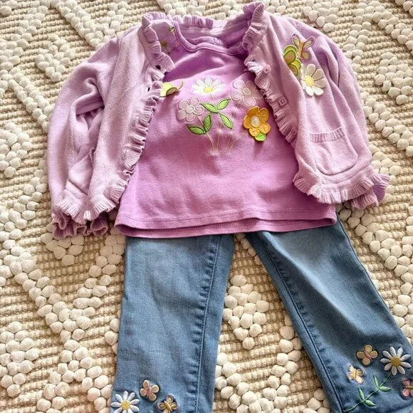 Gymboree Purple Floral and Butterfly Outfit Toddler Girl - Picture 2 of 9